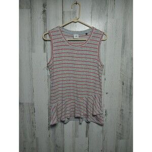Cabi 5331 Striped Ruffle Tank Size Small Peplum Gray Coral